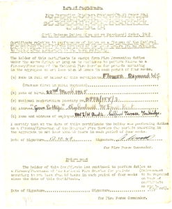 Civil Defence Fire Exemption Form(1942)